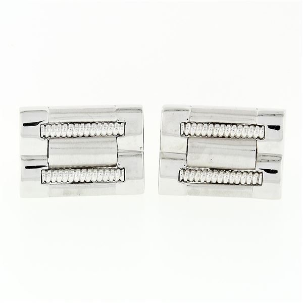 Men's Designer L&M 14k White Gold Fancy Oyster Bracelet Link Swivel Cufflinks
