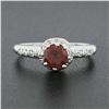 Image 2 : Vintage 18k White Gold.93 ctw Round Prong Garnet Solitaire & Diamond Accents Rin