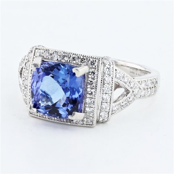 2.98 ctw Tanzanite and 0.65 ctw Diamond Platinum Ring