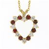 Image 2 : NEW 14K Gold 1.50 ctw Alternating Round Diamond & Ruby Open Heart Pendant w/ Cha