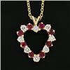Image 3 : NEW 14K Gold 1.50 ctw Alternating Round Diamond & Ruby Open Heart Pendant w/ Cha