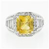 Image 5 : Vintage 18K White Gold 6.95 ctw GIA Orangy Yellow Sapphire & Diamond Cocktail Ri