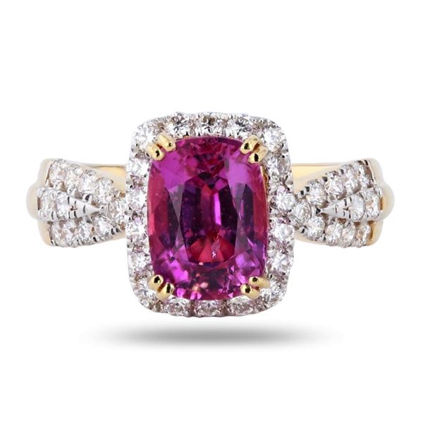 2.71 ctw Purplish-Pink Sapphire and 0.66 ctw Diamond 18K Yellow Gold Ring (GIA C