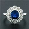 Image 3 : NEW Platinum 2.37 ctw GIA NO HEAT Oval Bezel Sapphire Diamond Milgrain Halo Ring