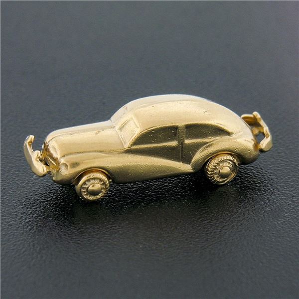 Vintage 14k Gold 3D Old Car w/ Bumper & Mechanical Spinning Wheels Charm Pendant