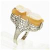 Image 7 : Antique 10k Gold Rectangular Carved Shell Cameo Etched Floral Open Filigree Ring