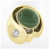 Image 1 : Large Modernist 18k Gold Oval Bezel Tourmaline & Diamond Polished Geometric Ring