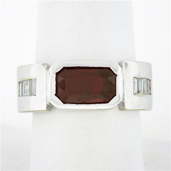Unisex Vintage 14k Gold 3.55 ctw Rectangular GIA Burma Bezel Ruby & Diamond Ring