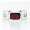 Image 4 : Unisex Vintage 14k Gold 3.55 ctw Rectangular GIA Burma Bezel Ruby & Diamond Ring