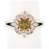 Image 2 : NEW Plat 14k Gold GIA Fancy Yellow Brown Solitaire w/ Marquise Diamond Halo Ring