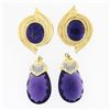 Image 1 : 18K Yellow Gold Large Amethyst & Diamond Drop Dangle Enhancer Day Night Earrings