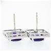 Image 6 : Unique 18k Gold 4.6 ctw Cushion Amethyst Channel Diamond Halo Square Stud Earrin