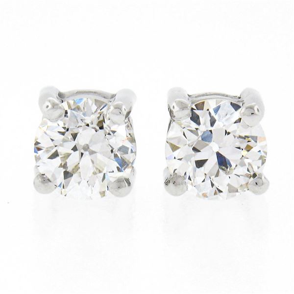 Antique Platinum.83 ctw Old European Diamond 4 Prong Basket Classic Stud Earring