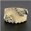 Image 2 : Vintage 14k Gold Diamond Florentine Finish Scalloped Edge Concave Wide Band Ring