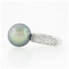 Image 3 : Cartier 18k White Gold 12.75mm Tahitian Gray Pearl .85 ctw Round Pave Diamond Ri