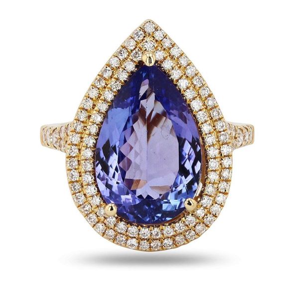 6.19 ctw Tanzanite and 0.73 ctw Diamond 14K Yellow Gold Ring