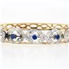 Image 3 : Vintage 14K TT Gold 1.50 ctw Diamond & Sapphire Open Flower Hinged Bangle Bracel
