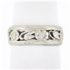 Image 1 : Vintage 14k White Gold 6.3mm Pierced Open Floral Work Wide Eternity Band Ring