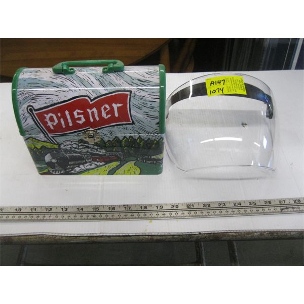 PILSNER LUNCHBOX & A PLASTIC HELMET SHIELD