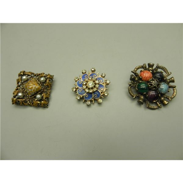 3 Assorted Antique Brooches