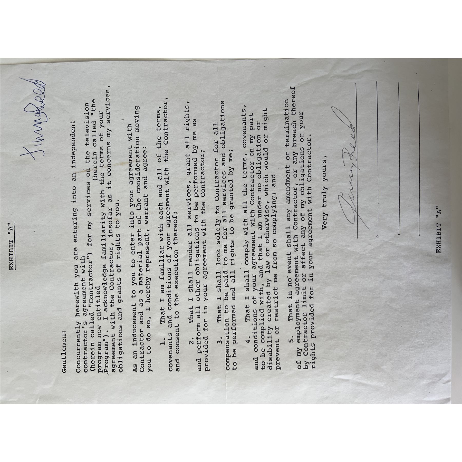 Jim Reed Signature Jimmy Reed signed contract