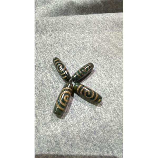 4 TIBETAN "WHEEL OF FORTUNE" DZI BEADS APPROX  1 1/4"
