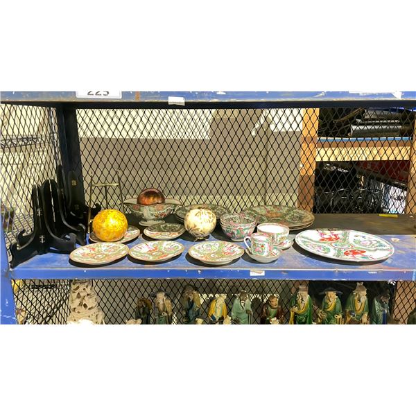 LOT OF TEA CUPS, PLATES, DECOR, DISPLAY STANDS AND MORE