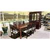Image 1 : CHINESE ROSE WOOD DINING ROOM SUITE- LARGE TABLE, 8 CHAIRS AND 8 DOOR, 4 DRAWER MIRROR BACK CABINET