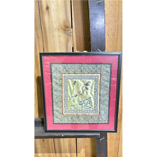 FRAMED CHINESE SILK ART 13.5" X 14.5"