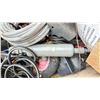 Image 4 : LARGE CRATE FILLED WITH: CHAIN, LEVER CHAIN HOIST, ASSORTED HOSES, PITCH FORKS, INDUSTRIAL AIR POT,