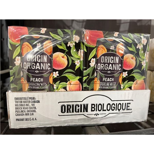 CASE LOT - Origin Organic Peach Sparkling Water with organic Flavours 24 x 355ml