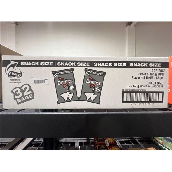 CASE LOT - Dorritos Snack size sweet and tangy BBQ flavoured tortilla chips 32 x 67g