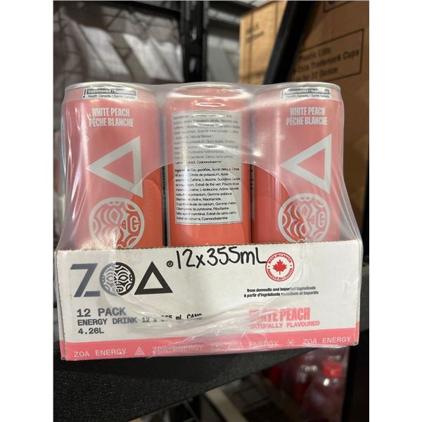 CASE LOT - Zoa White peach zero sugar energy drink 12 x 355ml