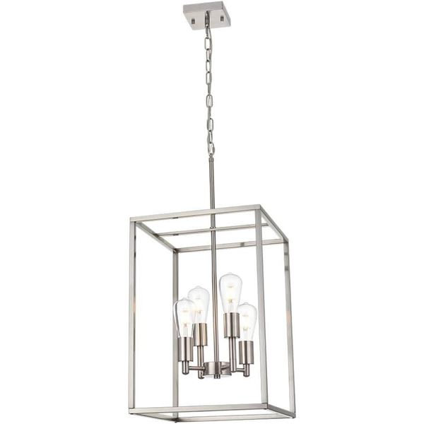 Lucidce Brushed Nickel Chandelier 4-Light Foyer Chandelier Industrial Lantern Pendant Light Metal Sq