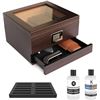 Image 1 : Glass Top Handcrafted Cedar Humidor with Front Digital Hygrometer, Humidifier Solution, and Accessor