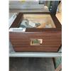 Image 2 : Glass Top Handcrafted Cedar Humidor with Front Digital Hygrometer, Humidifier Solution, and Accessor