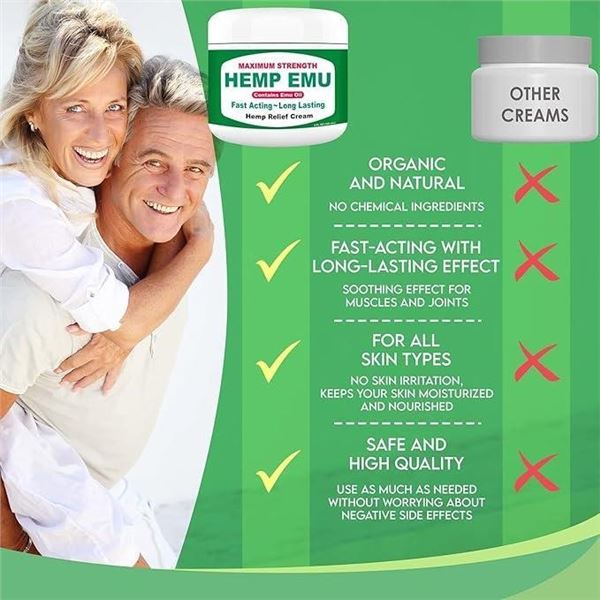 Hemp Cream - Organic Hemp Oil Muscle Rub - Naturally Soothe Discomfort in Joints, Back, Knees with P