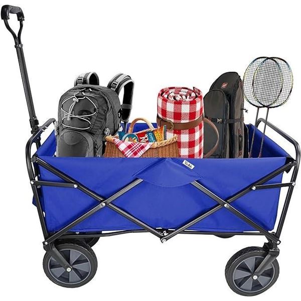 LIVINGbasics Collapsible Folding Wagon Beach Outdoor Wagon Utility Garden Shopping Cart, Blue (PHOTO