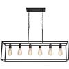 Image 1 : Garwarm 6 Light Rectangle Chandelier,Black Metal Linear Modern Pendant Lighting,Industrial Cage Kitc