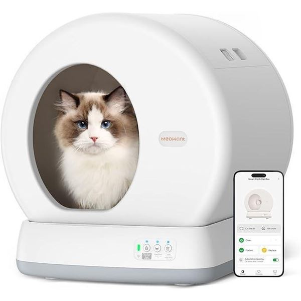 MeoWant Self-Cleaning Cat Litter Box, Integrated Safety Protection Automatic Cat Litter Box for Mult