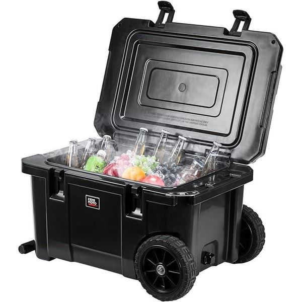 KEMIMOTO Portable Wheeled Cooler, 45 Quart Insulated Ice Chest with Handle, Cup Holders, Tight Latch