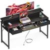 Image 1 : ODK Computer Desk Study Table, 55 Inch Office Desk with Drawers and Keyboard Tray, Work Desk with Mo