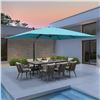 Image 1 : 10x13' Offset Patio Umbrella With Base  - Light Blue ****Not Exact as Stock Photo***