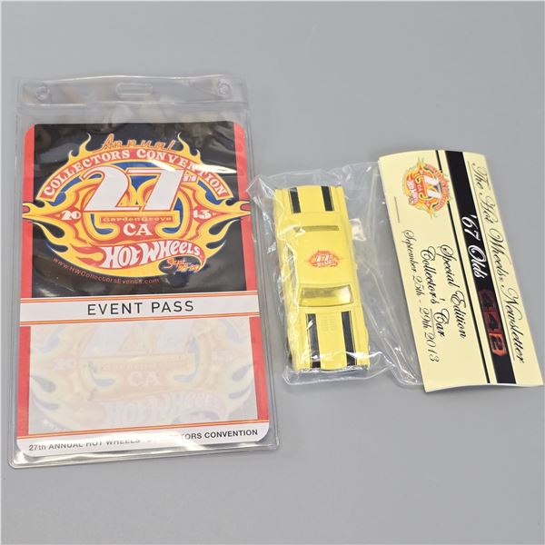 Hot Wheels 27th Collectors Convention 67 Olds 442 charity car and badge