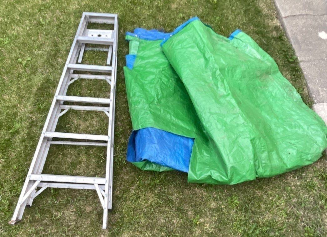 6 Ft Aluminum Ladder w/ Lined Tarp - Beck Auctions Inc.