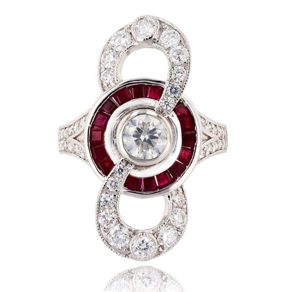 0.70 ctw Diamond and 1.36 ctw Ruby Platinum Ring (1.70 ctw Diamonds)