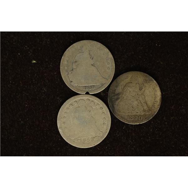 1839, 1853 & 1890 SILVER SEATED LIB. DIMES
