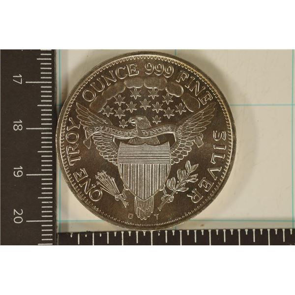 1 TROY OZ .999 FINE SILVER PF ROUND  FLOWING HAIR