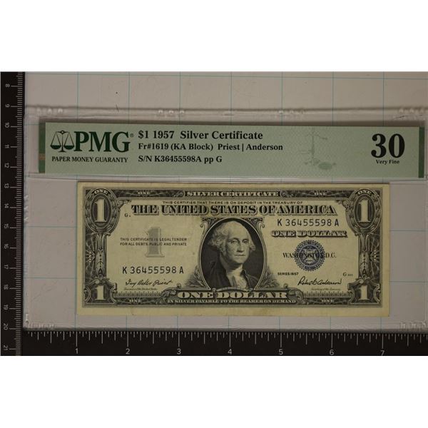 1957 US $1 SILVER CERTIFICATE PMG VF 30 FR#1619