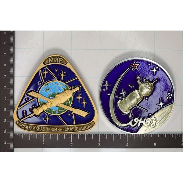 2 METAL RUSSIAN SPACE MEDALS COLORIZED IN DISPLAY